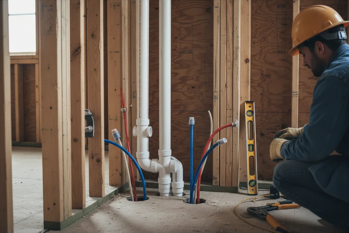 Drain and supply rough-in during Leak Detection in Greentown